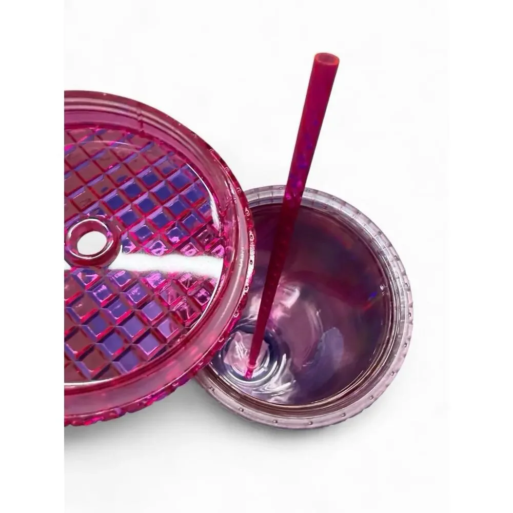 Starbucks 2023 Grid Bubblegum Gradient Pink Silver Iridescent Tumbler Cup 24 oz